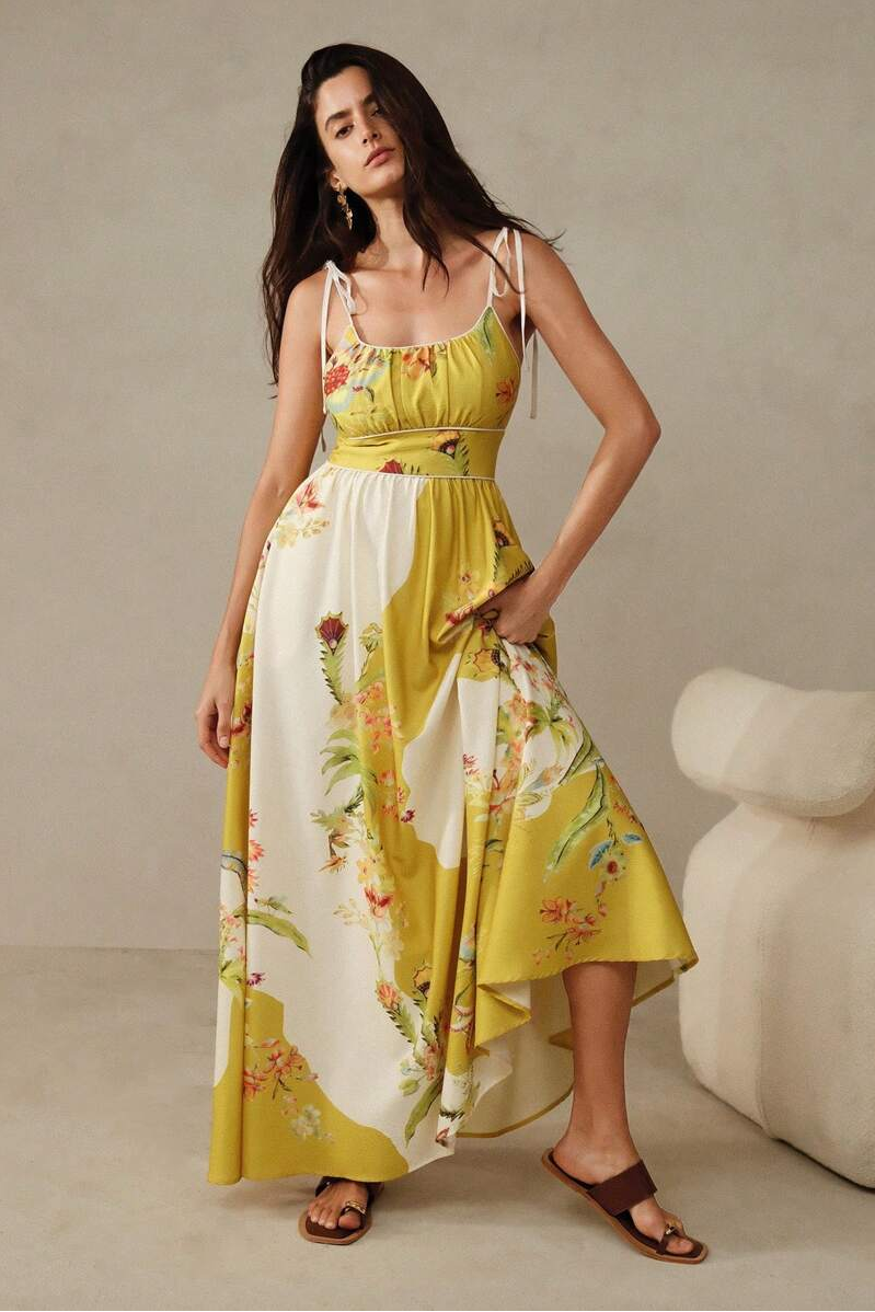 Floral Smocking Slip Midi Dress