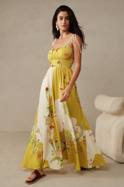 Floral Smocking Slip Midi Dress