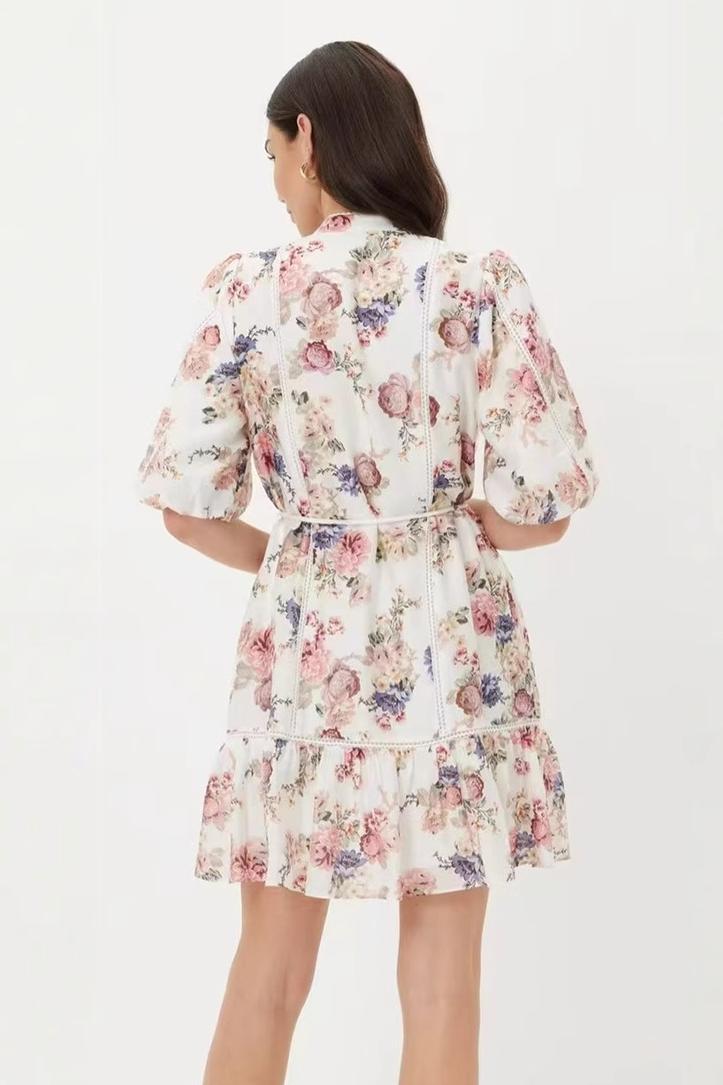 Floral Lace Puff Sleeve Mini Dress