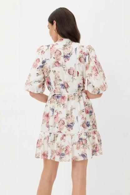 Floral Lace Puff Sleeve Mini Dress