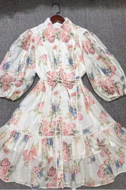 Floral Lace Puff Sleeve Mini Dress