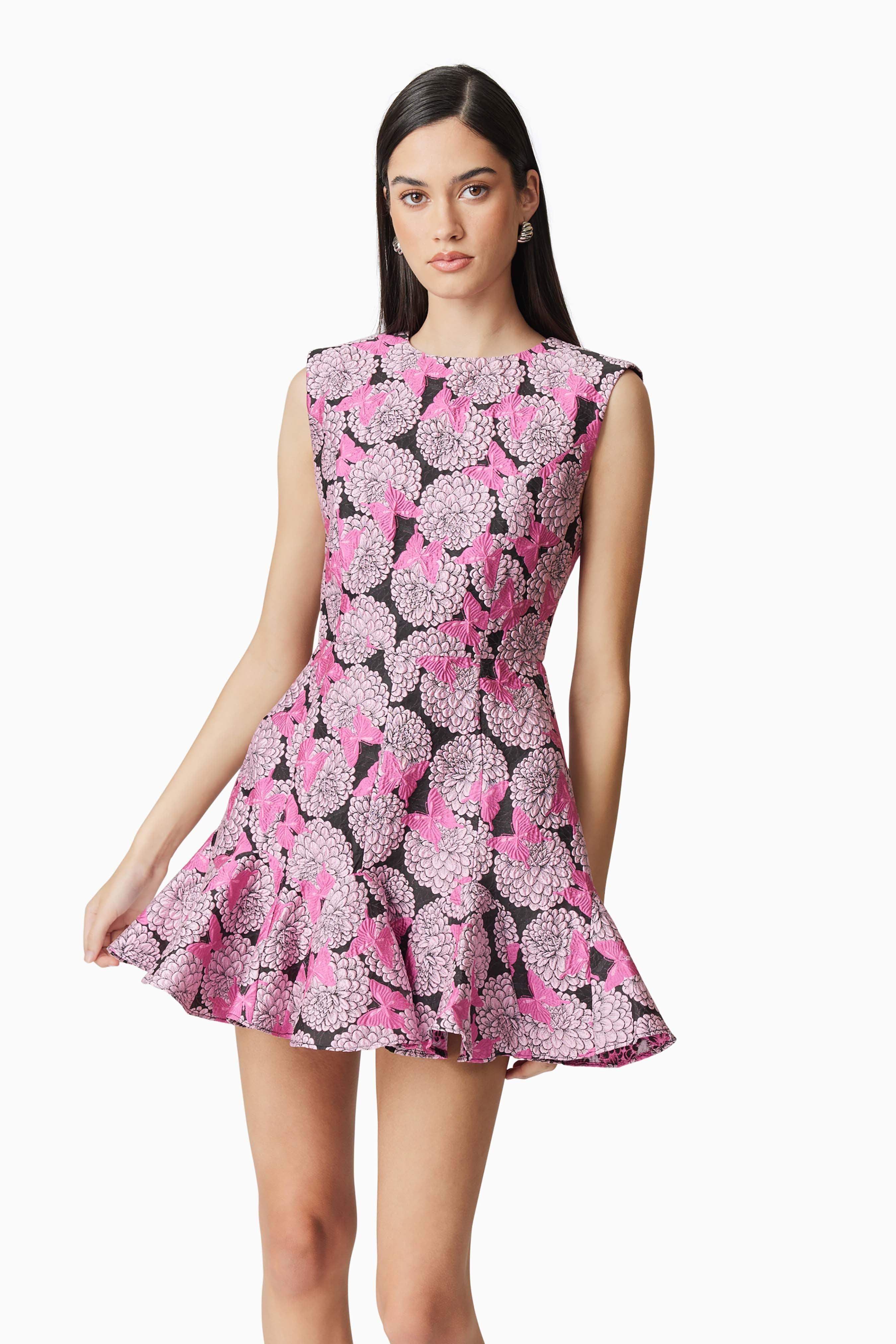 Jacquard Butterfly Print Sleeveless Mini Dress