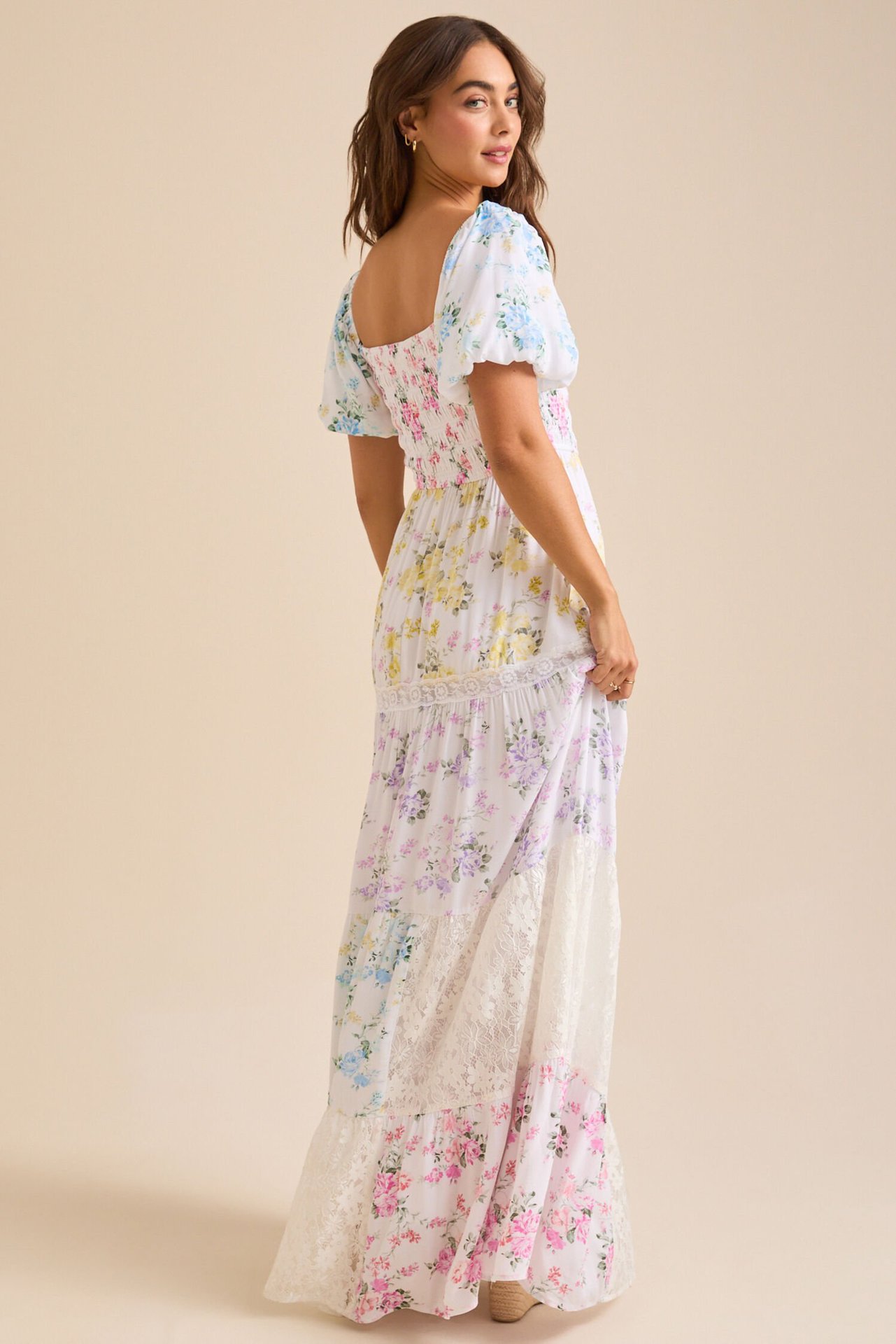 Floral Lace Splicing Maxi Dress