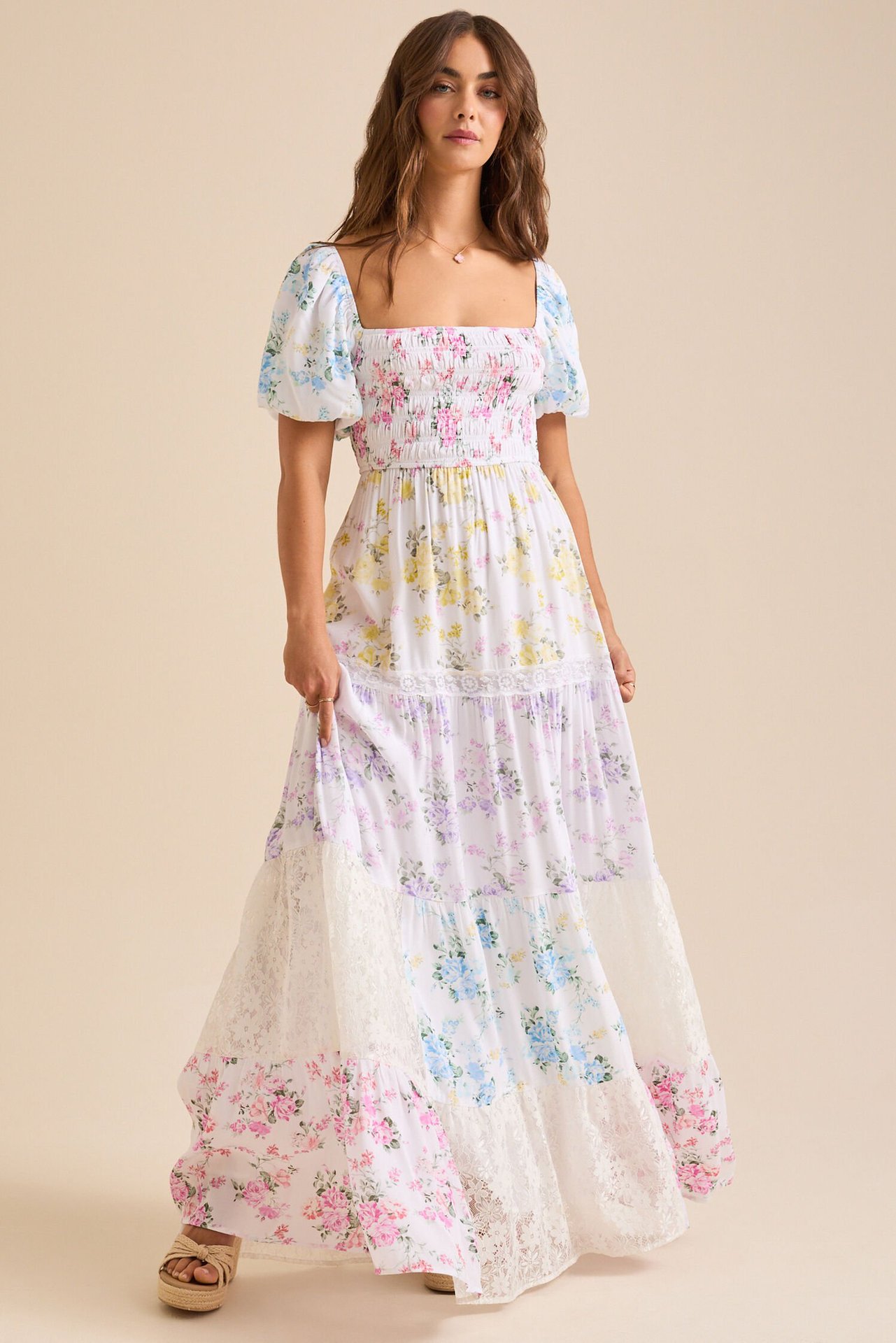 Floral Lace Splicing Maxi Dress