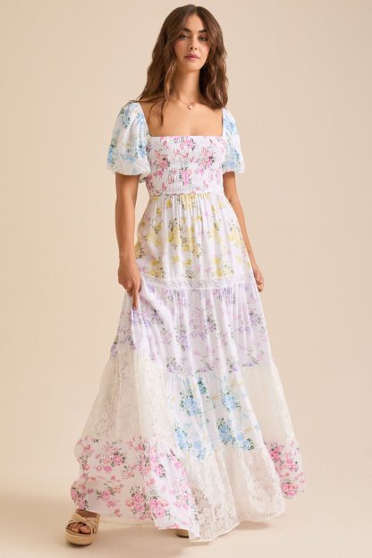 Floral Lace Splicing Maxi Dress