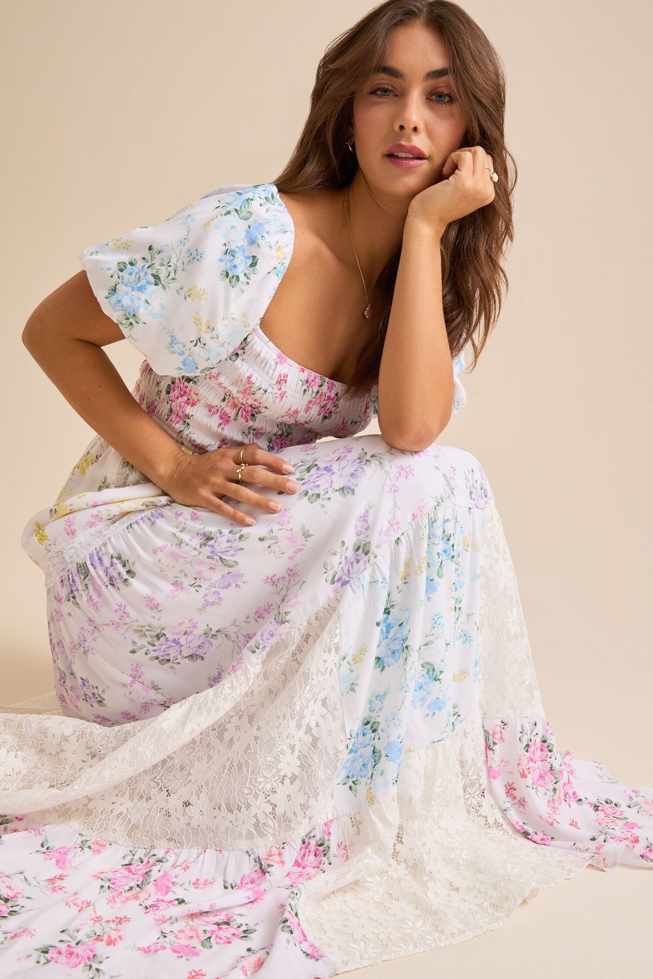 Floral Lace Splicing Maxi Dress