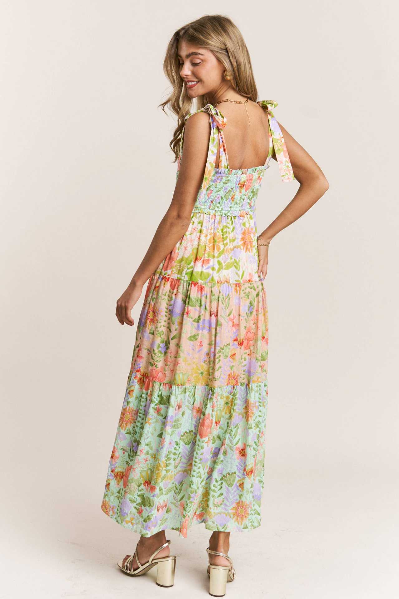 Floral Smocking Slip Midi Dress