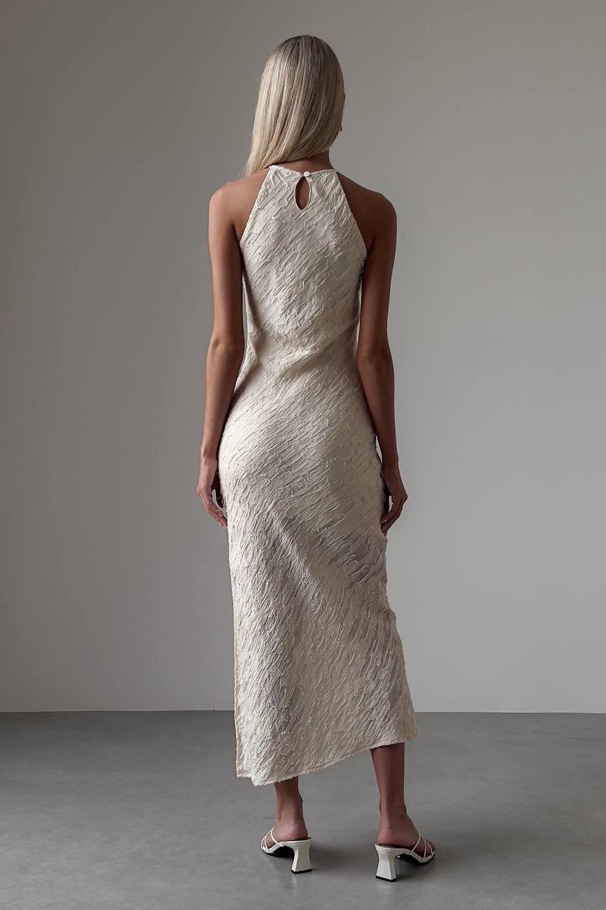 3D Flower Round Neck Sleeveless Midi Dress