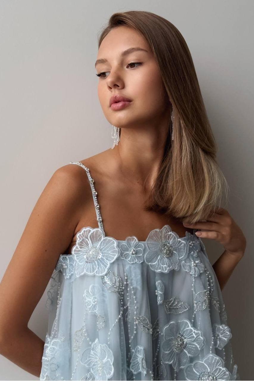 Rhinestone Embroidered Slip Mini Dress