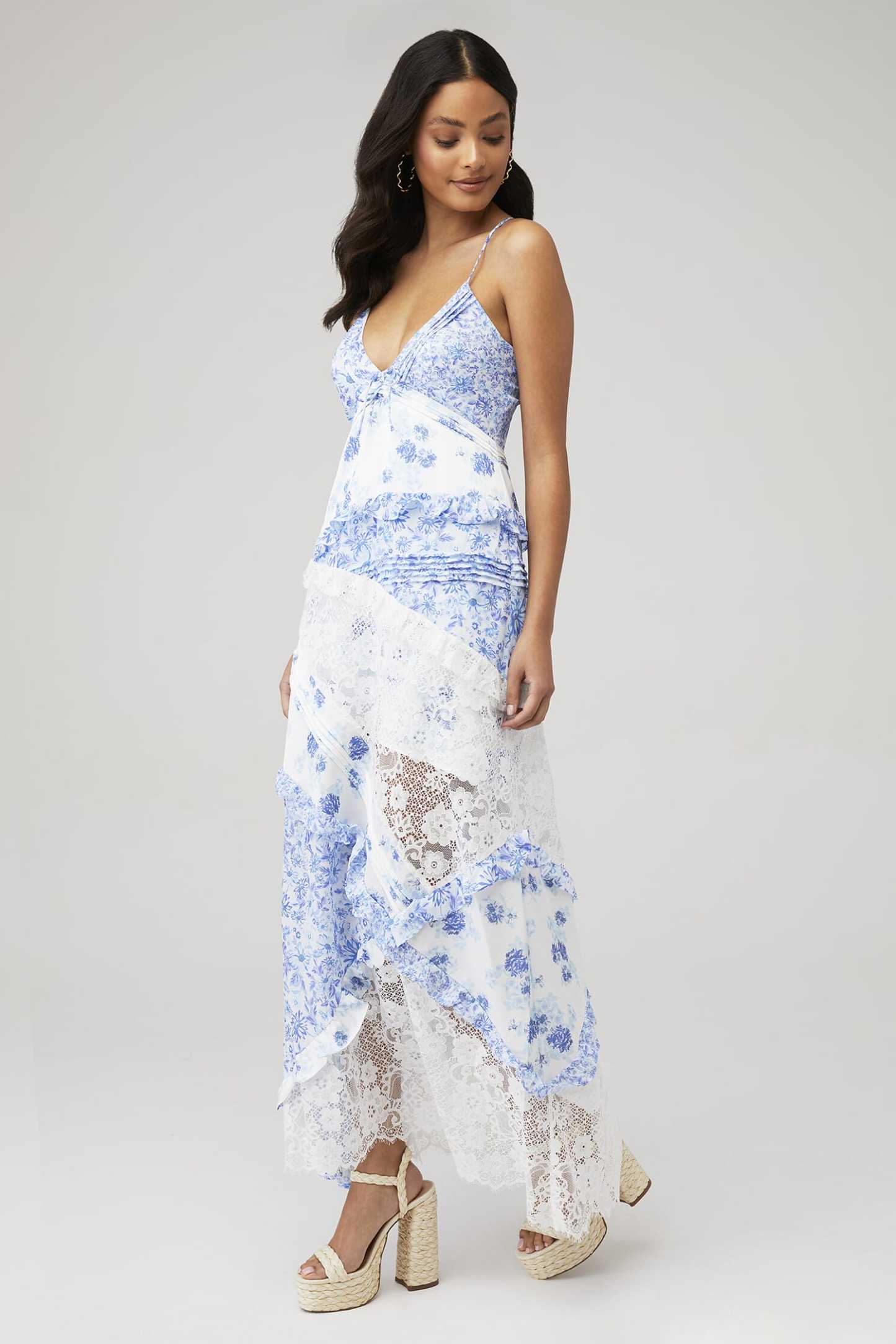 Floral Splicing Lace Slip Midi Dress