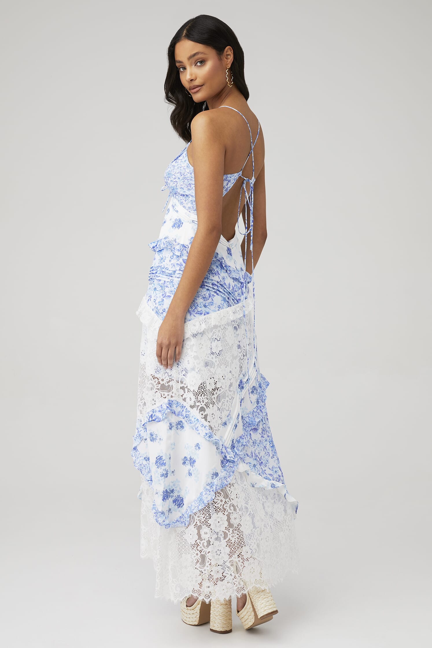 Floral Splicing Lace Slip Midi Dress