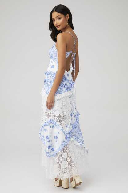 Floral Splicing Lace Slip Midi Dress