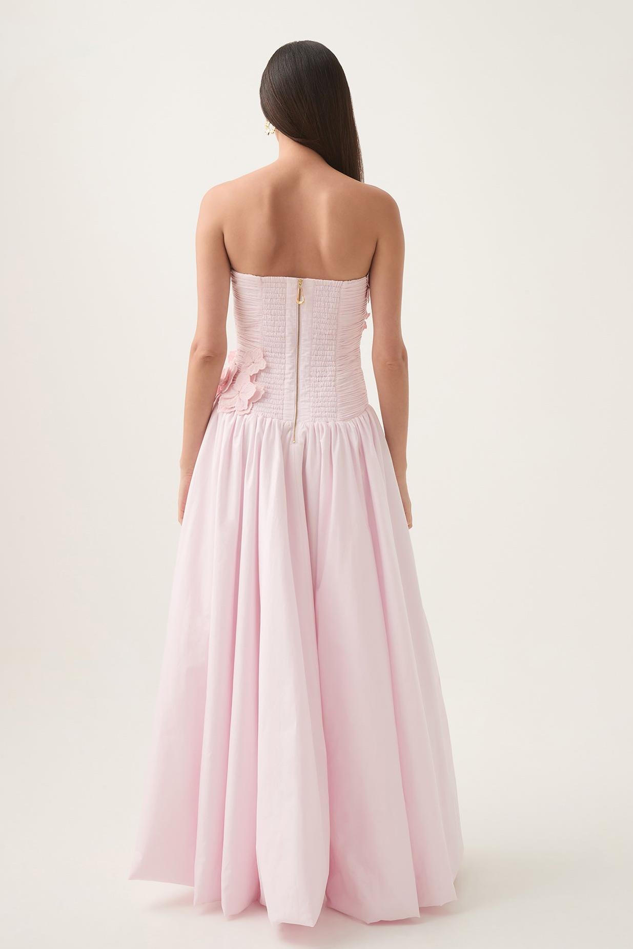 Appliquéd 3D Flower Strapless Midi Dress