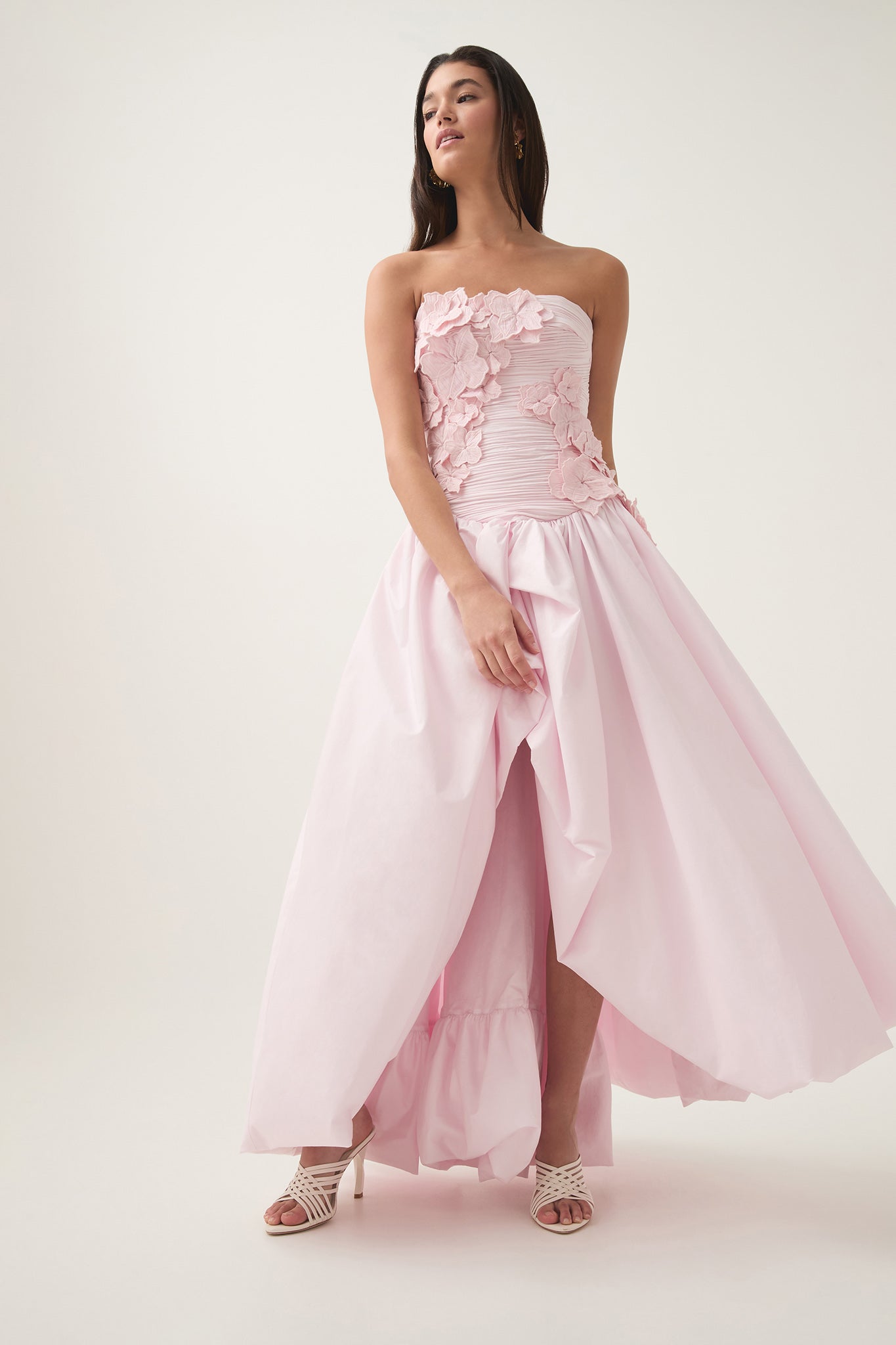 Appliquéd 3D Flower Strapless Midi Dress
