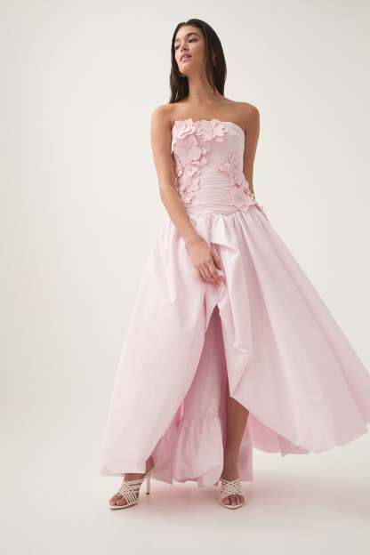 Appliquéd 3D Flower Strapless Midi Dress