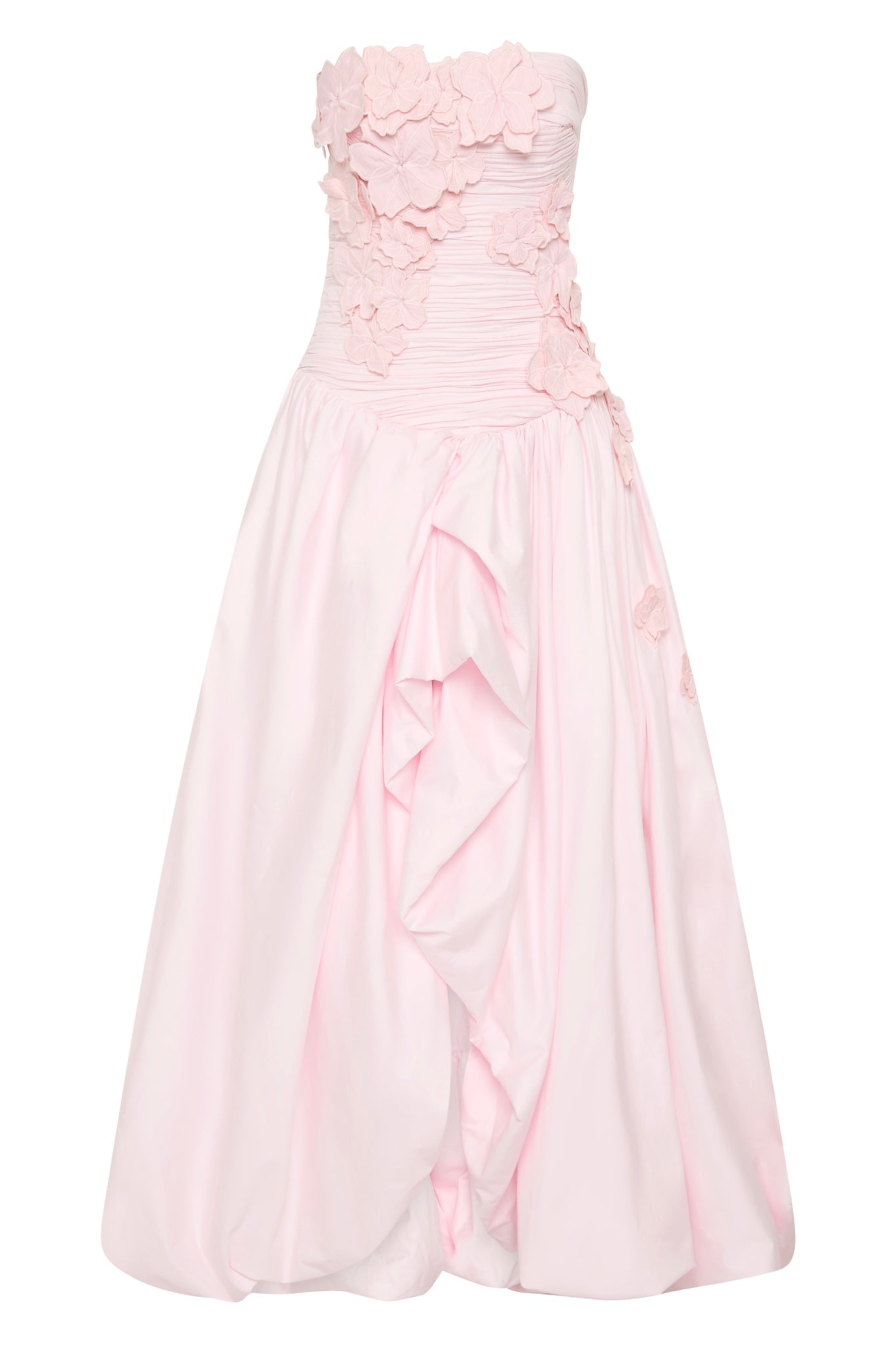 Appliquéd 3D Flower Strapless Midi Dress