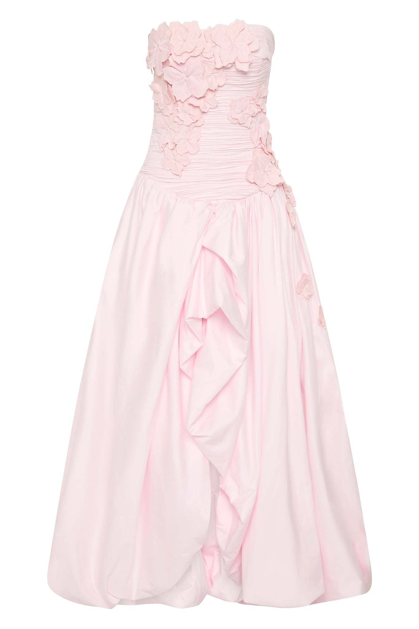 Appliquéd 3D Flower Strapless Midi Dress