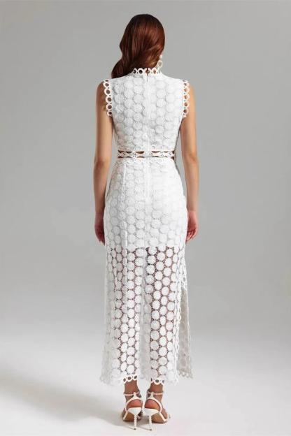 Lace Cut-Out Sleeveless Midi Dress