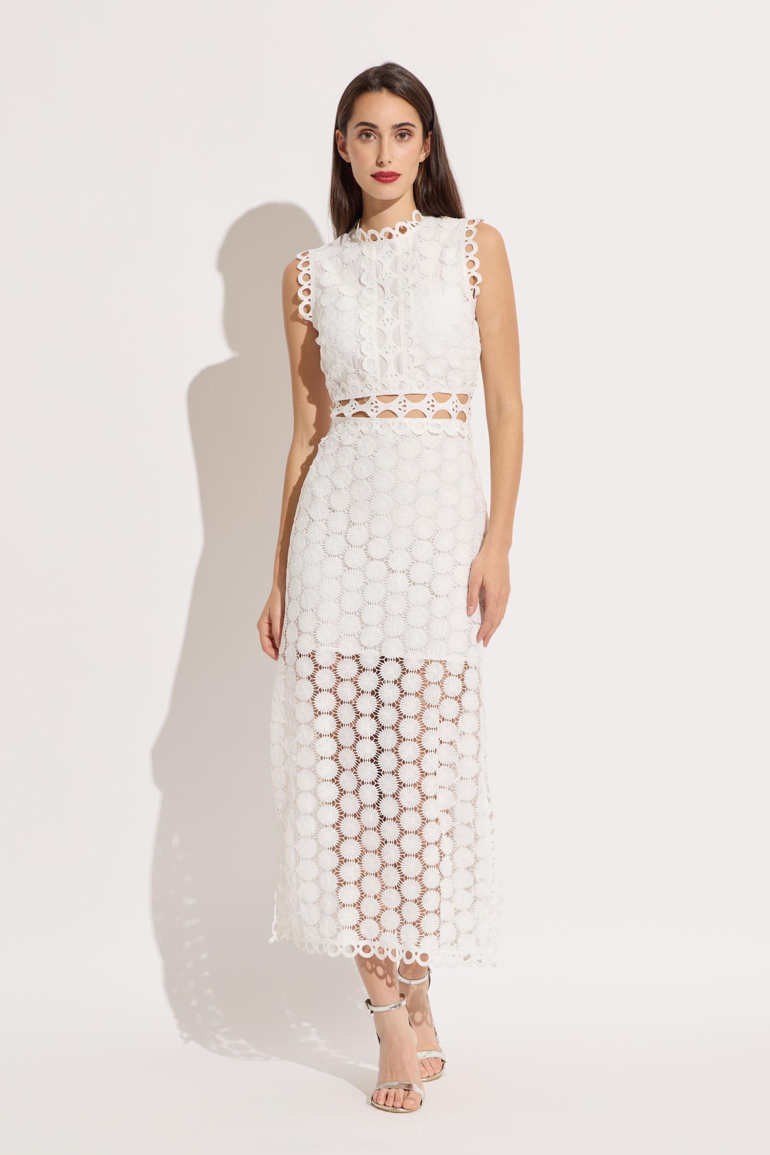 Lace Cut-Out Sleeveless Midi Dress