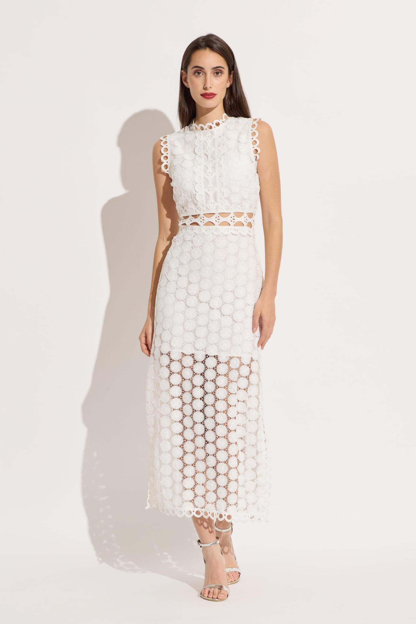 Lace Cut-Out Sleeveless Midi Dress