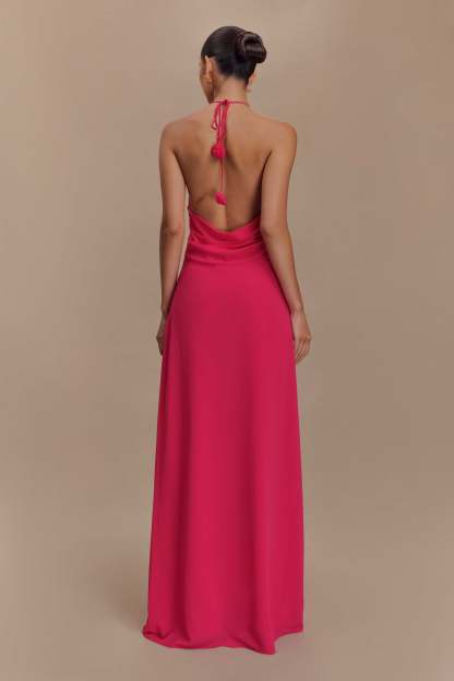 3D Flower Chiffon Halter Neck Maxi Dress