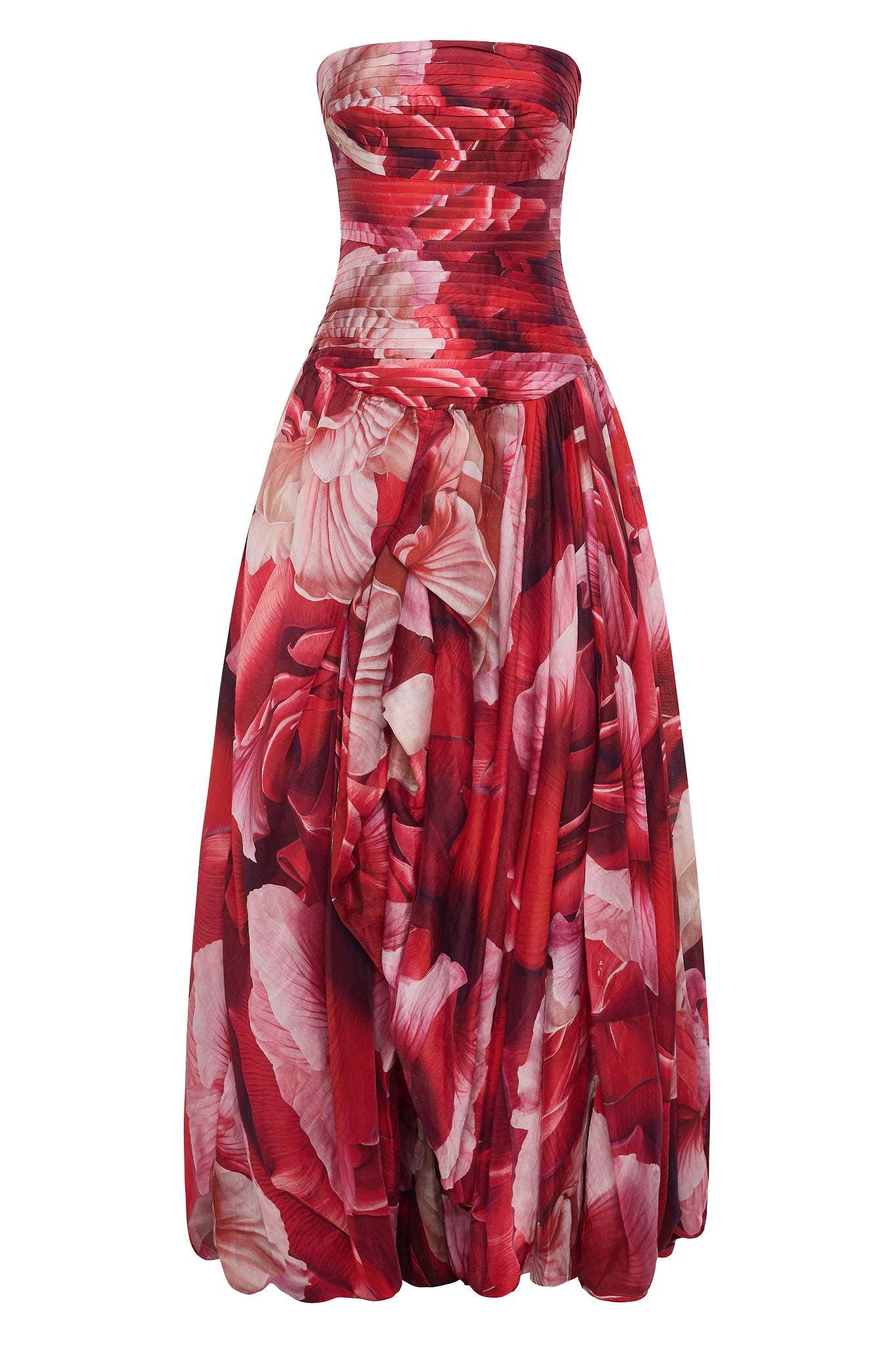 Floral Pleated Strapless Maxi Dress