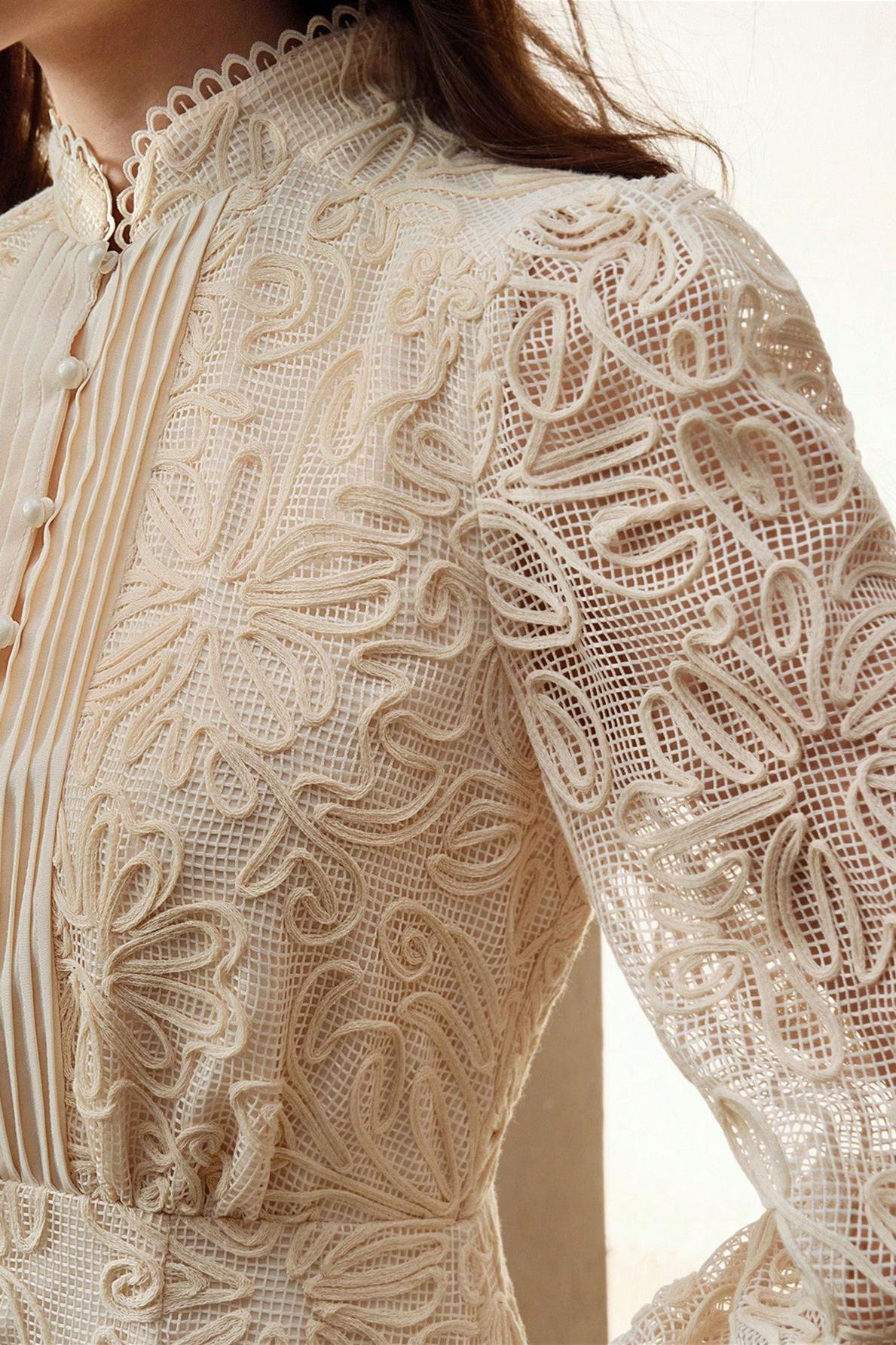 Crochet  Faux Pearl Button Mini Dress