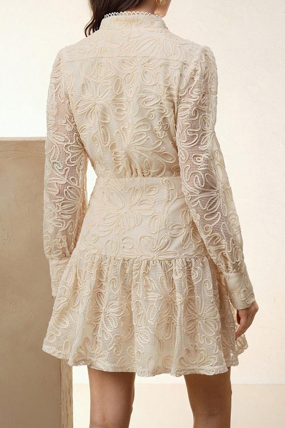 Crochet  Faux Pearl Button Mini Dress