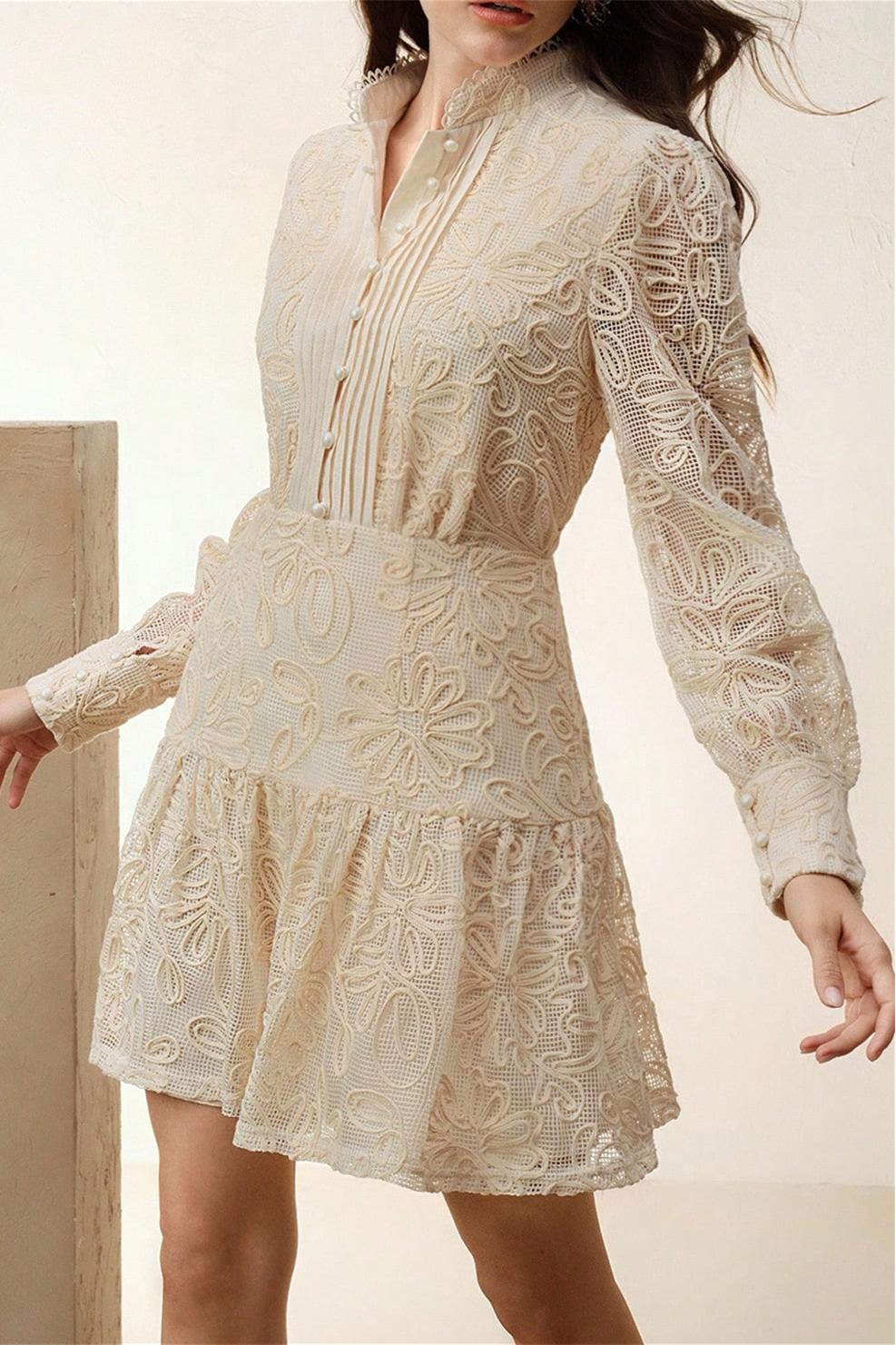 Crochet  Faux Pearl Button Mini Dress