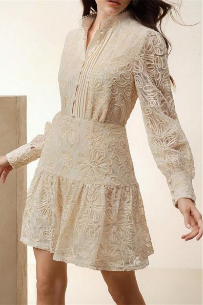 Crochet  Faux Pearl Button Mini Dress