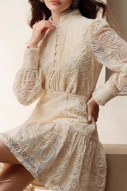 Crochet  Faux Pearl Button Mini Dress