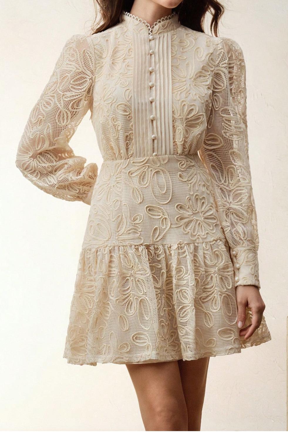 Crochet  Faux Pearl Button Mini Dress