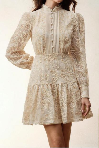 Crochet  Faux Pearl Button Mini Dress