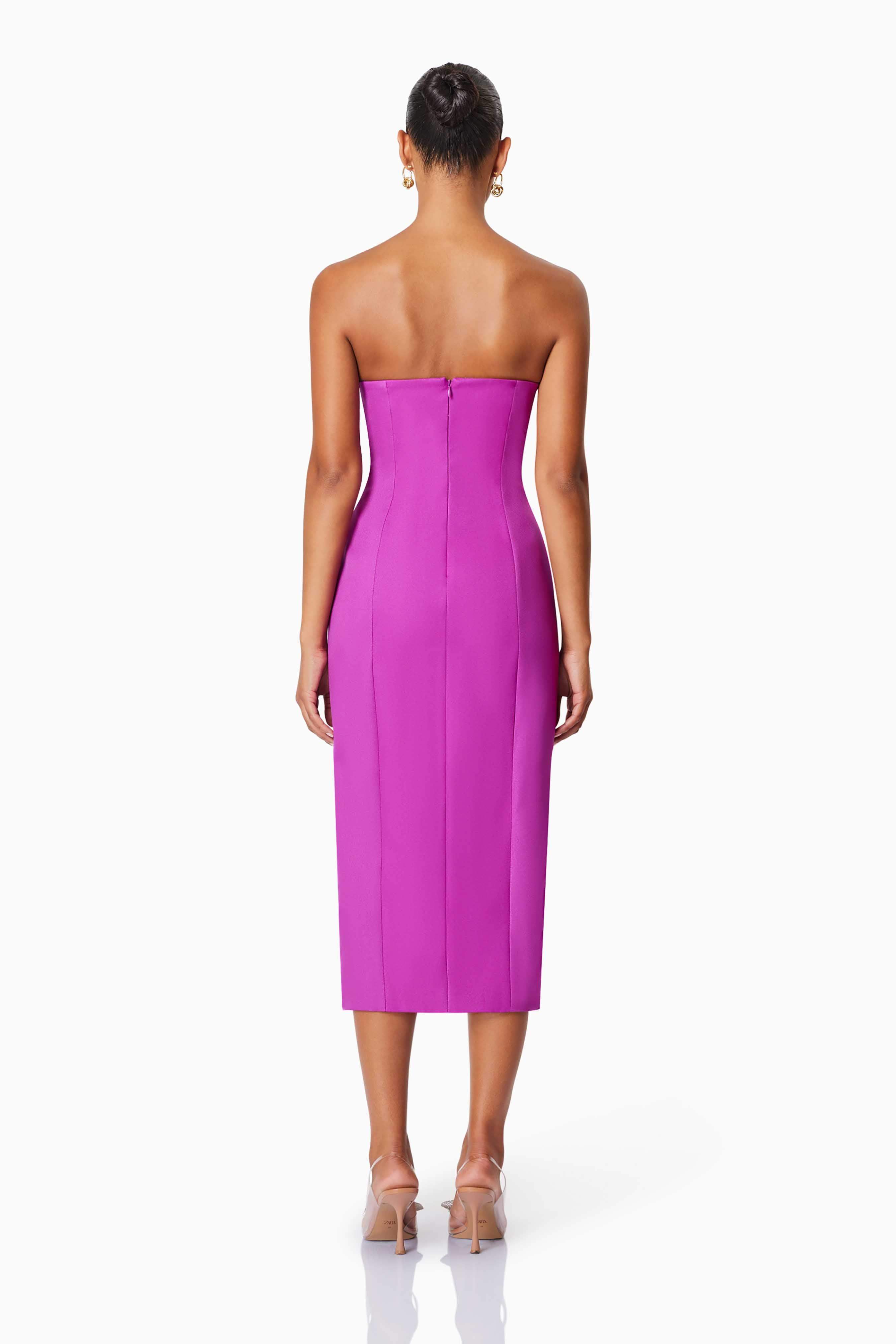 3D Flower Strapless Split Midi Dress