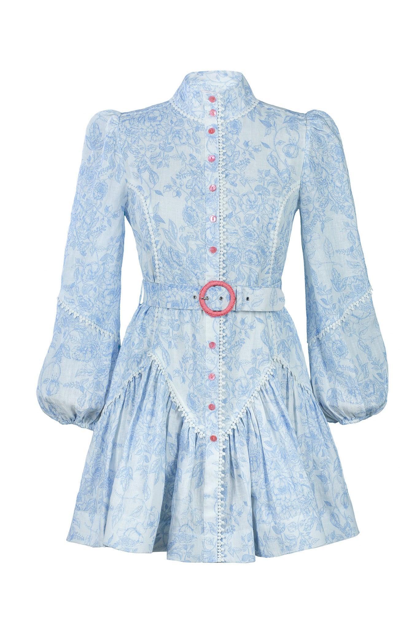 Floral Single Breasted Mini Dress With Belt