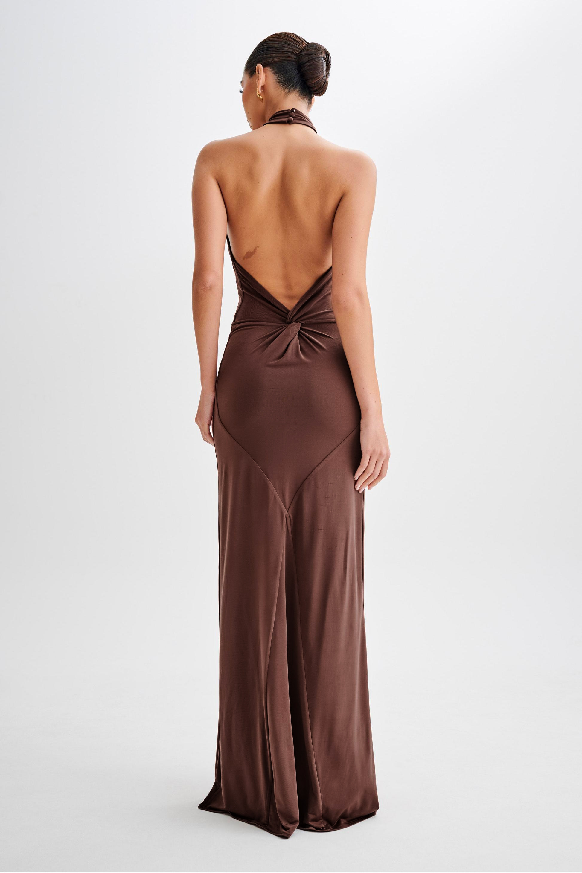 Solid Knotted Halter Neck Maxi Dress