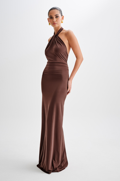 Solid Knotted Halter Neck Maxi Dress