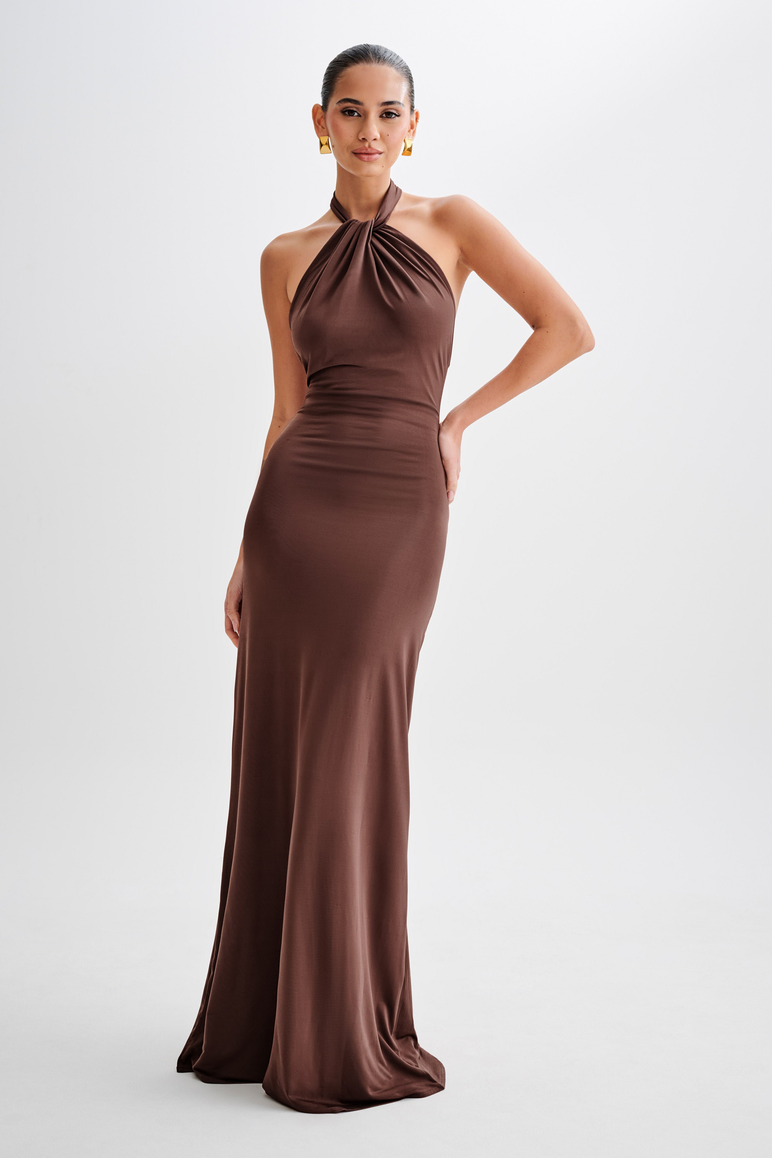 Solid Knotted Halter Neck Maxi Dress