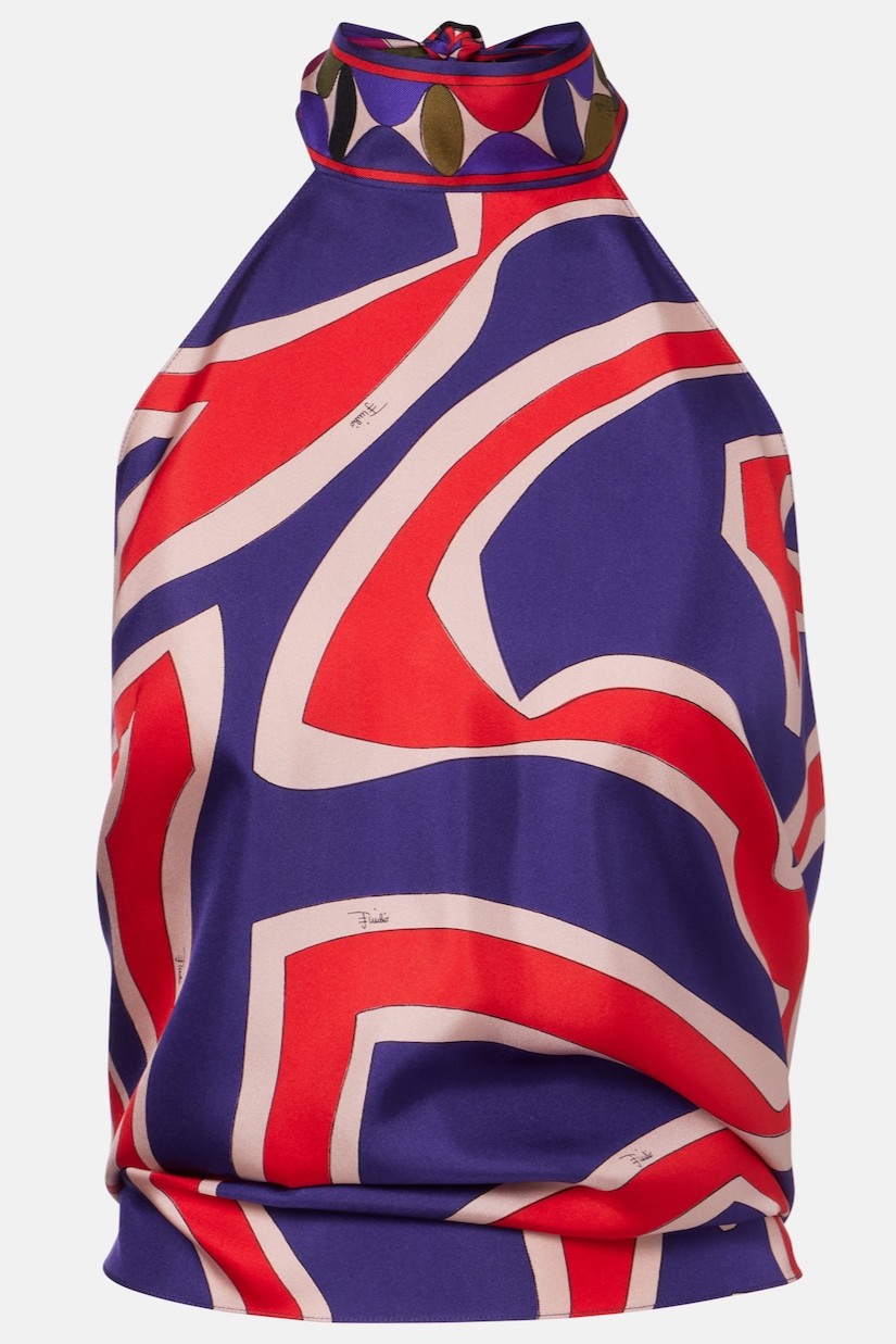 Satin Halter Neck Mini Top & Scarf Print Mid Waist Midi Skirt Set