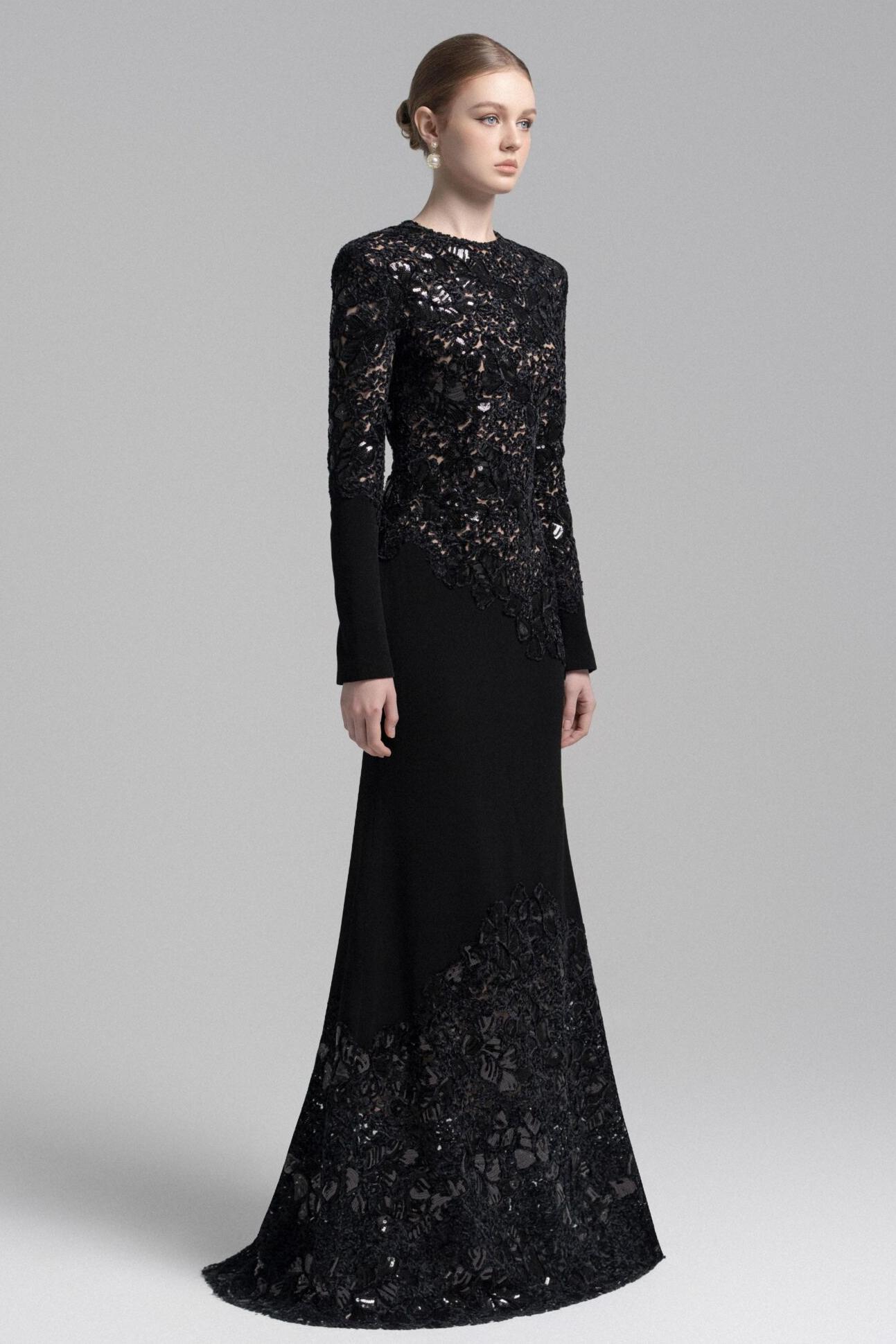 Sequin Splicing  Embroidery Long Sleeve Maxi Dress