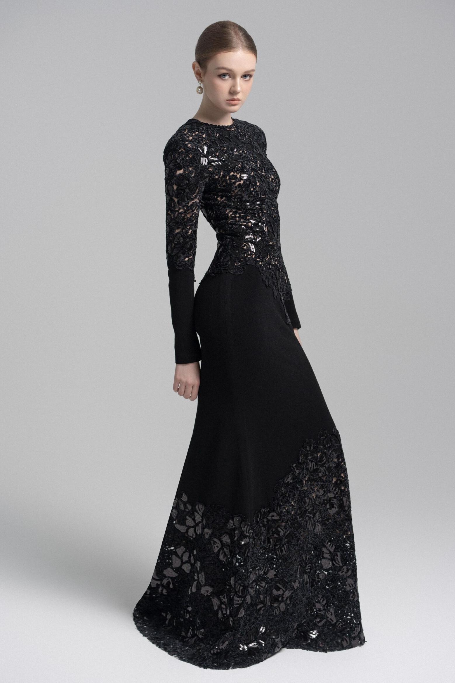 Sequin Splicing  Embroidery Long Sleeve Maxi Dress
