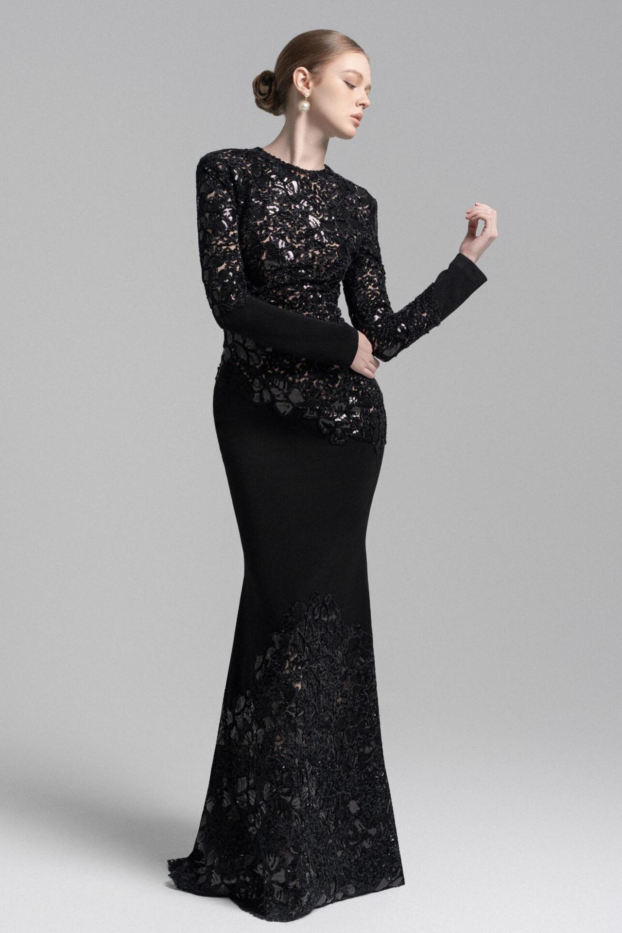 Sequin Splicing  Embroidery Long Sleeve Maxi Dress