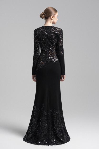 Sequin Splicing  Embroidery Long Sleeve Maxi Dress