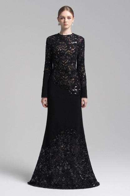 Sequin Splicing  Embroidery Long Sleeve Maxi Dress