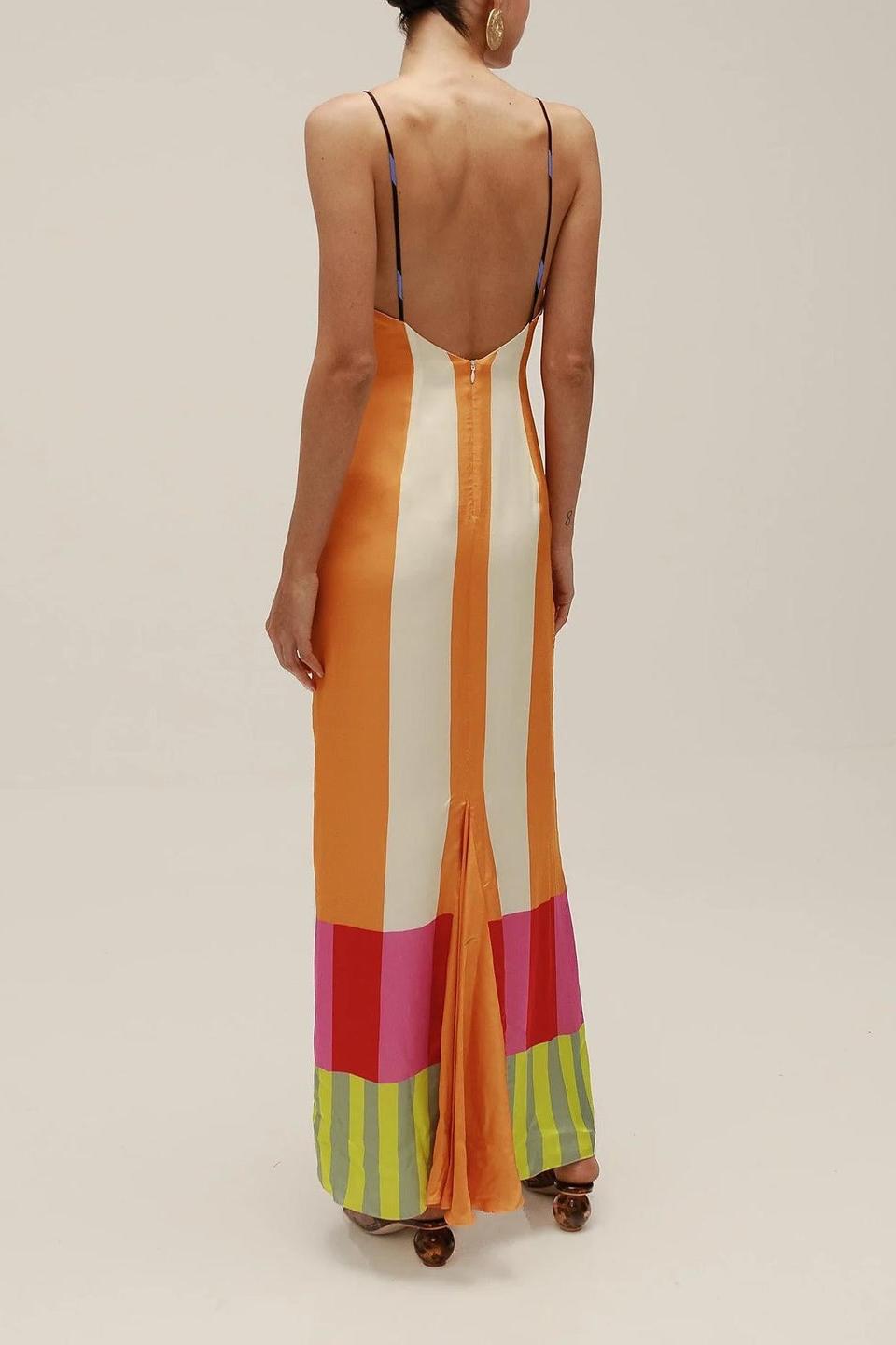 Stripe Contrast Color Split Maxi Dress