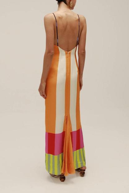 Stripe Contrast Color Split Maxi Dress
