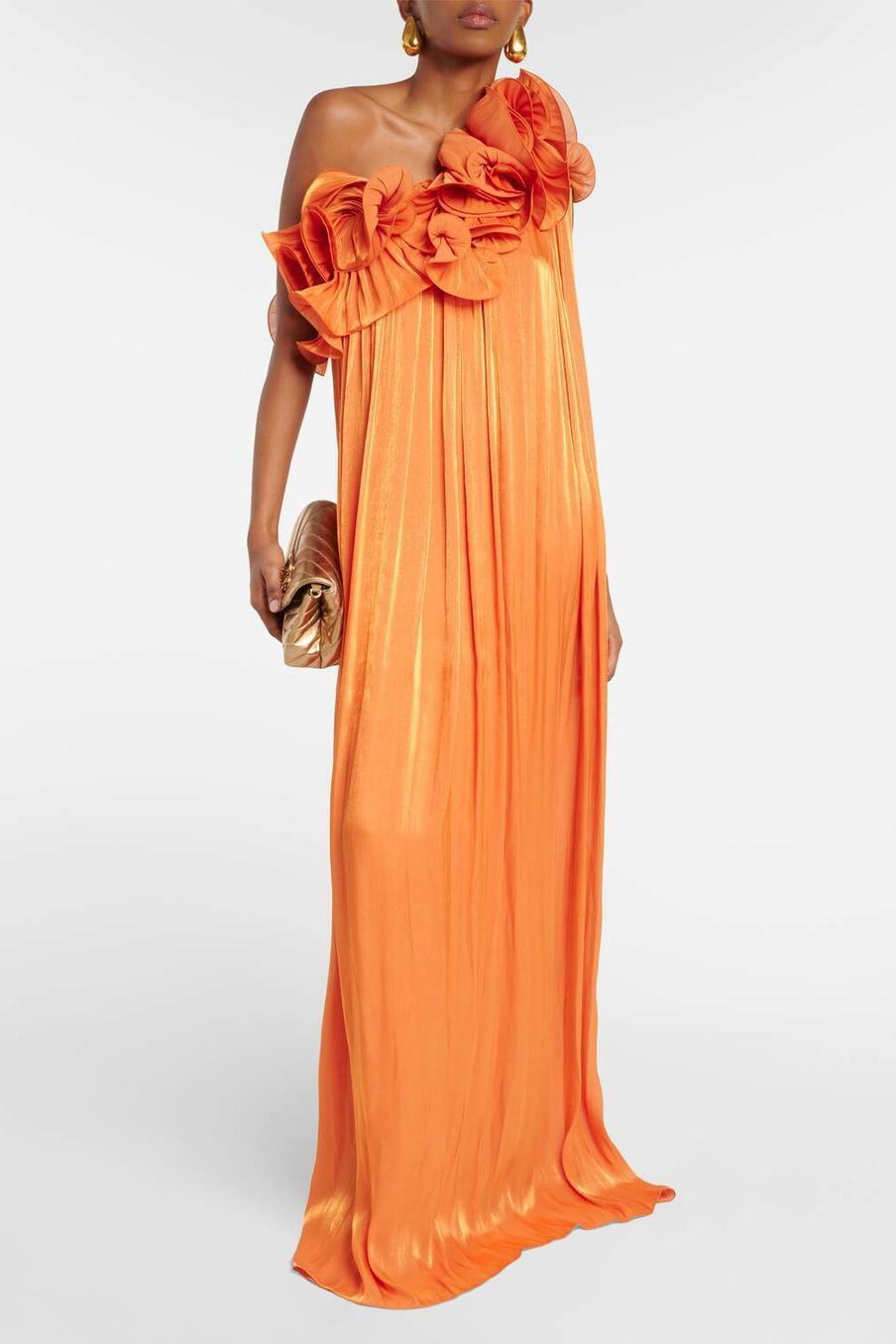 Solid 3D Flower Skew Collar Maxi Dress