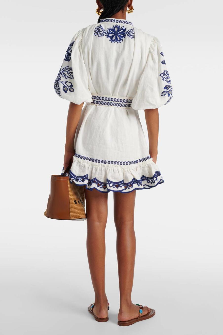 Paisley Print Puff Sleeve Ruffle Mini Dress With Belt