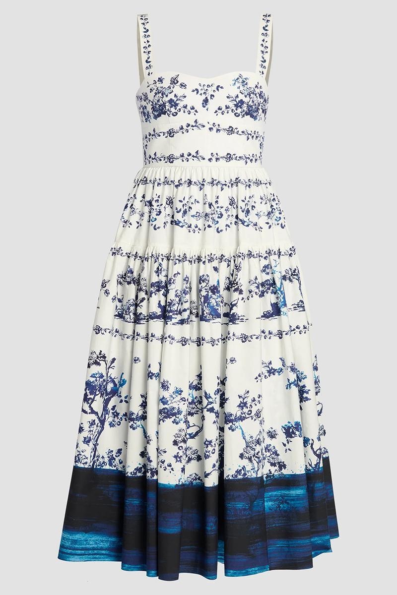 Floral Lace-Up Slip Midi Dress