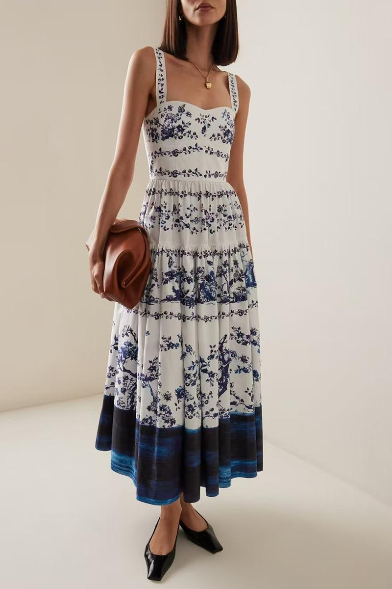 Floral Lace-Up Slip Midi Dress
